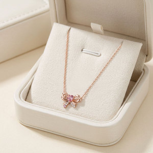 สร้อยคอจี้เพชรแท้และพลอยแซฟไฟร์สีชมพูคุณภาพสูง ทองคำแท้ 18K โรสโกลด์ สำหรับขายส่ง - Product Image 3