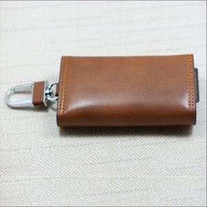 Custom Logo Brown PU Luxury Genuine Leather Wallet Keychain Holder With Double <b>Keyring</b> - Product Image 2