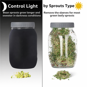 Kit de germination de graines biologiques avec 2 pots Mason de 32 oz, support incliné, plateau de récupération des eaux, et manchons occultants pour la germination des graines - Product Image 3