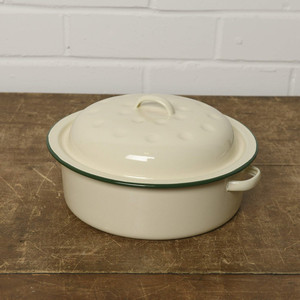 Casserole ronde <span class=keywords><strong>en</strong></span> émail de 29 cm de couleur blanche pour la cuisine, avec logo personnalisé imprimé, pour la cuisson au four, avec bordure noire - Product Image 3