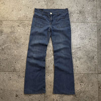Jean évasé vintage personnalisé pour homme, taille mi-haute, denim délavé foncé, style rétro années 70, tissu extensible, pantalon évasé, OEM