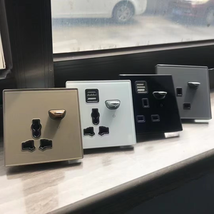 Langyeao 1/2/3/4gang cổ điển lật tự đặt lại kính cường lực nút nụ cười công tắc và ổ cắm piano với đèn báo LED - Product Image 3