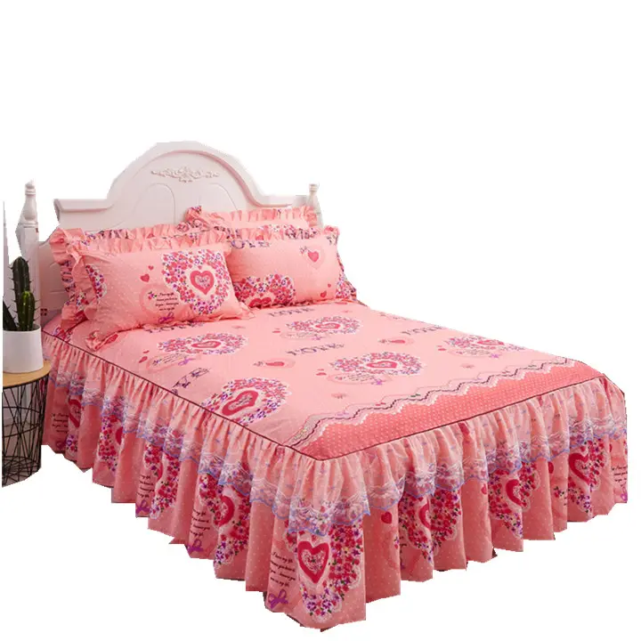 Home Visit Bedding Double Bed Deluxe Cotton King Size Lace Queen Bed Skirt Set