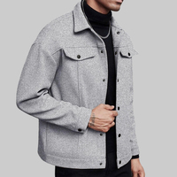 Veste décontractée pour homme en mélange de laine, col boutonné, style streetwear, coupe oversize, avec poches, pour l'automne et l'hiver