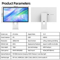 Moniteur de jeu pour ordinateur Kuycon P24U 3840*2160 HD, moniteur de bureau PC, 24 pouces, 60 Hz, écran LCD IPS 4K