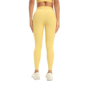 女性用ハイウエストジムレギンス黄色リブバットリフトヨガパンツソリッドパターンアクティブウェア服スパンデックス/ナイロン製 - Product Image 2