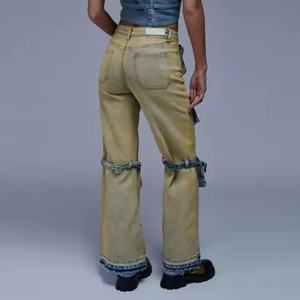 Nouveau Jean Cargo Baggy Femme Automne en Coton Délavé à l'Acide, Multi-Poches, Style Urbain Personnalisé, pour Filles - Vente Flash - Product Image 3