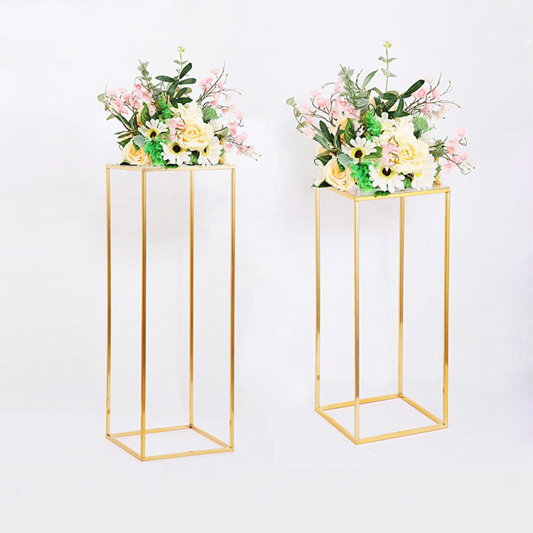 Electroplated Wrought Iron Geometric Square Frame Tall Flower Centerpieces For Wedding Table