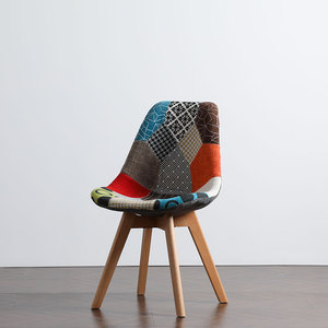 Wholesale Scandinavian Home Kitchen Restaurant Furniture Fabric <strong>Patchwork</strong> Beige <strong>Dining</strong> <strong>Chair</strong> with Wood Legs - Product Image 2