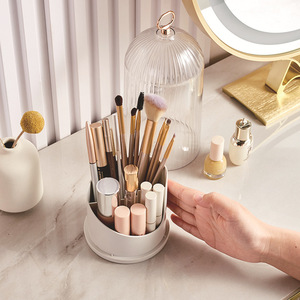 Rotating Cosmetic Storage <b>Box</b> With Lid White <b>Makeup</b> Organizer Desktop Holder For Brushes Lipstick And Beauty Tools - Product Image 1