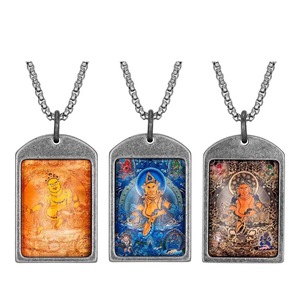 Thangka Style Buddha Amulet Pendant Stainless Steel Shield Shape <b>Necklace</b> For Men Women Fashion Jewelry 216097 - Product Image 3