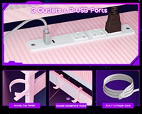 Ordinateur de bureau rose, grand bureau d'ordinateur en forme de L, bureau de jeu rose avec LED RVB