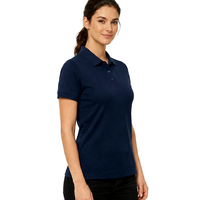 Polo de Manga Corta Azul Marino para Mujer, Color Sólido, Algodón Supima, Ropa Casual