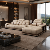 Canapé sectionnel électrique en cuir beige avec appuie-tête réglable et console, personnalisable OEM pour concessionnaires, vente en gros directe d'usine