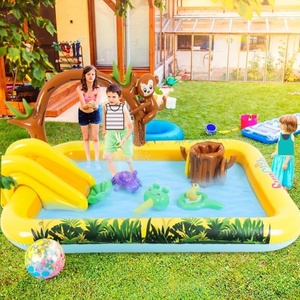 Inflatable Play Center Swimming Pool Animal Sprinkler <b>Toy</b> with Base Pool Slide <b>Monkey</b> Tree Stump for Kids Garden Backyard - Product Image 5
