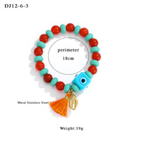 Bracelet Bohème Multicouche pour Femme avec Breloque Pompon Œil Porte-Bonheur et Perles de Cristal, Plaqué Or, Style Océan, Bijou de Plage
