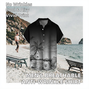 Kemeja Pria Kasual Lengan Pendek Anti Kusut Bermotif V-neck Bahan Broadcloth 100% Poliester Bernapas Rajutan Modis untuk Liburan Pantai - Product Image 2