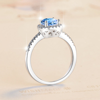 Bague de fiançailles pour femme en argent sterling S925, style minimaliste intellectuel, avec moissanite bleue VVS1 de 0,5 et 1 carat