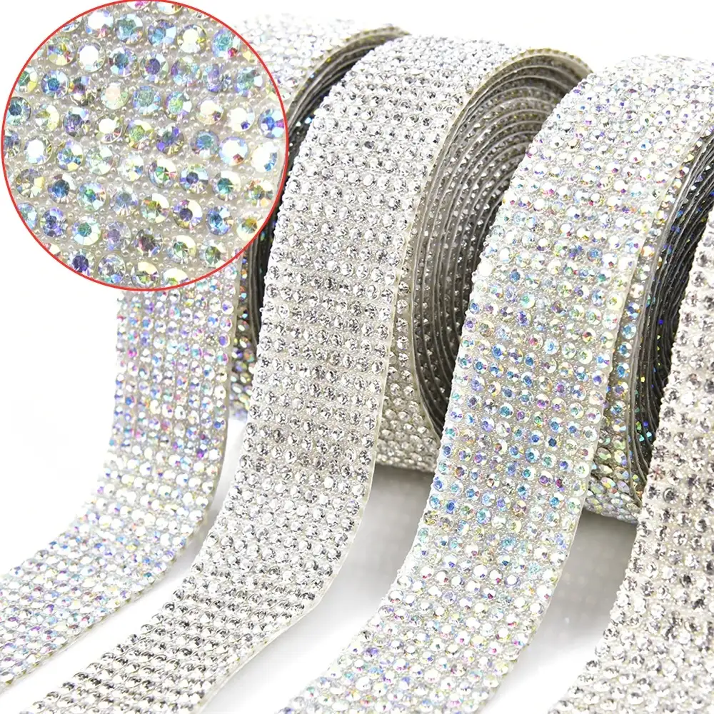 Trim Berlian Imitasi Baru Pita Kaca Kristal Berperekat Pita Manik Ab Putih Stiker Tempel Pada Pakaian Diy Pernikahan Pengantin Applique