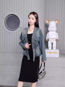 Manteau en jean ample décontracté pour femmes avec chemisier à taille perlée clouté nouveau printemps automne mode doublure en Polyester teint pour l'hiver - Product Image 2