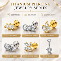 Aopo ASTM F136 Titane de qualité implantable plaqué or 18 carats avec zircon, labret à filetage interne pour hélix, tragus, lèvre, bijoux de corps pour mariage