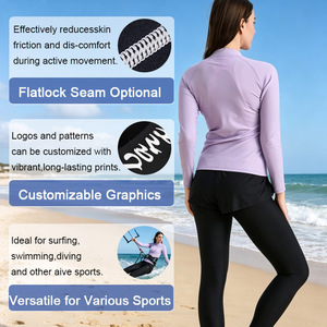 Rashguard de surf UPF50+ à manches longues, fermeture éclair frontale, séchage rapide, respirant, extensible 4 directions, antibactérien, avec logo personnalisé, protection solaire - Product Image 2