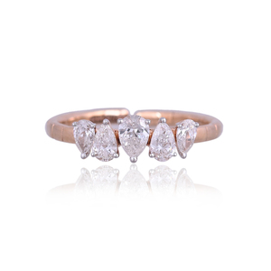 Bague de fiançailles tendance en or rose avec diamant taille poire et cinq pierres, sertie de griffes classiques, cadeau d'anniversaire de mariage pour femme, bijoux raffinés - Product Image 3