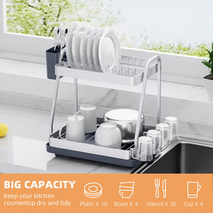 WIREKING Estante de placa de borde alto de óxido de plata de aluminio de 2 capas Organizadores de cocina sobre el fregadero Escurridor de estante de secado de platos - Product Image 6