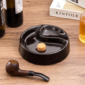 Cendrier rond en céramique noire pour pipe et cigarette avec bouchon en liège, idéal pour la maison ou comme cadeau - Product Image 5
