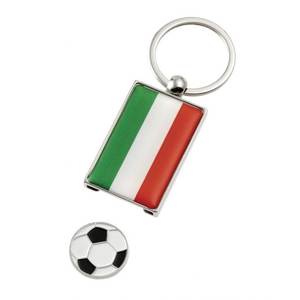Porte-clés drapeau italien avec breloque ballon de football, design rectangulaire en métal - Product Image 1