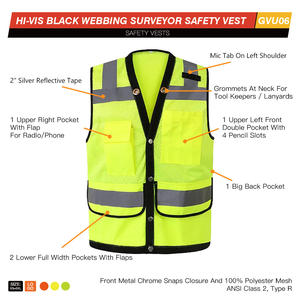 हाई-विज़ ब्लैक वेबबिंग सर्वेक्षक नारंगी सुरक्षा के साथ-साथ चिंतनशील बनियान गुणवत्ता - Product Image 2