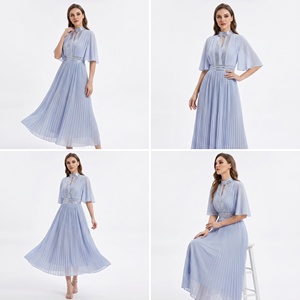 Abito da sera lungo in chiffon fatto a mano, modello pieghettato, tinta unita <span class=keywords><strong>azzurro</strong></span>, nuovo arrivo 2026, personalizzato per donne musulmane - Product Image 6