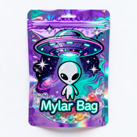 Kantong Mylar Holografik Anti Bau dengan Lubang Gantungan, Dapat Disegel Ulang, Cetak Digital Custom 3.5g 7g