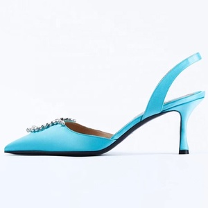 Women Back Strap Diamonds Decor Shoes Metallic Upper High Heels on Pumps Silk Dress Slingback <b>Sandals</b> - Product Image 6