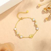 Gelang Rantai Halus Berbentuk Semanggi Empat Daun yang Modis untuk Wanita, Terbuat dari Giok Hetian dan Cangkang Putih, Berlapis Emas, Hadiah.