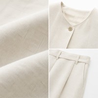 Ensemble veste sans col à bouton unique en lin mélangé 160GSM + pantalon large pour femme, style chic parisien, OEM XS-5XL