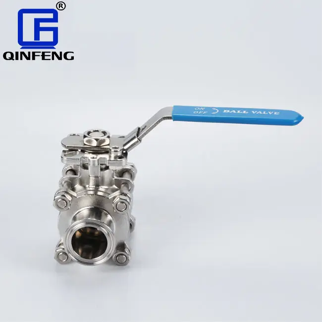 Qinfeng SS316 thép không gỉ cf8m vệ sinh thấp nền tảng đầy đủ khoan PTFE ghế tri-kẹp cuối 3 PC van bi cho thực phẩm và đồ uống