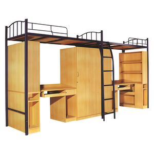 Заводская стальная металлическая двухъярусная кровать-ЛОФТ для школьных кроватей с гардеробом и кабинетными столами - Product Image 5