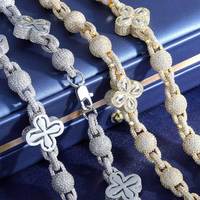 Collier pour homme Fulsun Hip Hop personnalisé avec chaîne à perles, trèfle à quatre feuilles, bijoux en argent sterling 925, moissanite