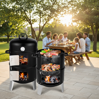 Barbecue au charbon de bois 3-en-1 en acier avec télécommande, portable, pour camping, pique-nique, jardin et fêtes