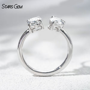 แหวนทองคำแท้ 10K ชุบโรเดียม StarsGem ประดับเพชร IGI 2.0 กะรัต สี E เพชรเลี้ยงในห้องปฏิบัติการ รูปทรงวงรี/หยดน้ำ ดีไซน์เปิดด้านข้าง ปรับขนาดได้ เหมาะสำหรับทั้งชายและหญิง - Product Image 3