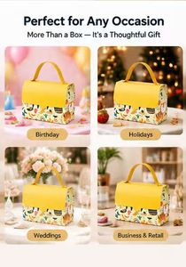 Caja de Regalo Personalizada con Patrón, Cierre de Solapa Amarilla, Cartón Resistente, Asa Cómoda para Regalos Infantiles, Caja de Regalo con Asa - Product Image 2
