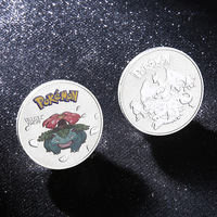 62 Tipos de Monedas Numismáticas Redondas de 4 cm de Pikachu y Eevee de Pokémon, en Oro y Plata Esmaltadas, 1 Unidad por Bolsa de Plástico OPP