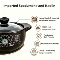 Cacerola de Cerámica Moderna y Duradera con Tapa de Vidrio, Apta para Llama Abierta, Resistente al Calor, Olla Multiusos para Estufa de Gas, Juego de Utensilios de Cocina