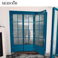 Porte accordéon double pliante extérieure résistante en verre, design français en aluminium, pour chambre à coucher, double ouverture