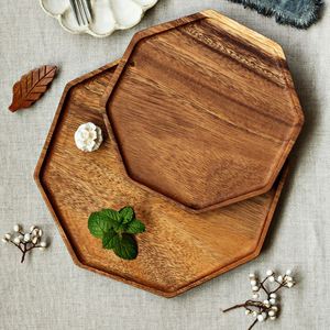 Solid Acacia Wood Octagon <b>Dinner</b> Fruit Snack Breakfast <b>Tray</b> Classic Polished Design for Home or Party for Sushi and Events - Product Image 2