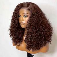 Perruque Courte en Cheveux Humains de Haute Qualité, Sans Colle, avec Dentelle Frontale, Style Bob Pixie Bouclé, Double Tissage