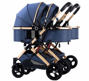 High Landscape <strong>Twin</strong> Baby Stroller Double <strong>Bassinet</strong> with Breathable Mesh Windows - Product Image 1
