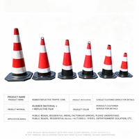 Cône de signalisation robuste en caoutchouc et plastique avec anneau de levage, réflecteur prismatique haute intensité, lesté, noir