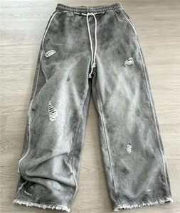 Pantaloni da Jogging Vintage Personalizzati per Uomo, <span class=keywords><strong>Grigio</strong></span>, Stile Oversize con Dettagli Consumati e Orlo Grezzo, Streetwear - Product Image 2